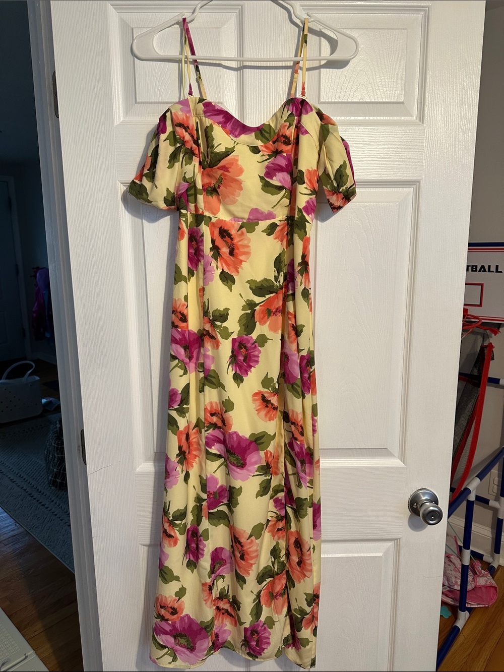 Yellow Floral Cold-Shoulder Maxi Dress